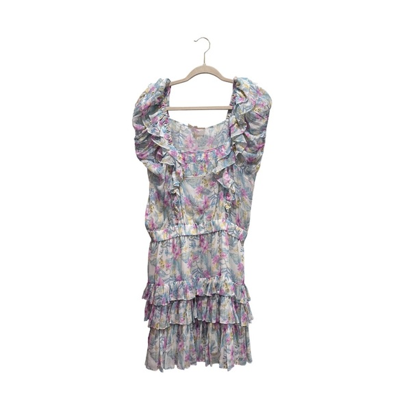 LoveShackFancy Ivoire Mini Dress Floral Boho Cottagecore Coquette Garden Blue XL - Picture 7 of 15